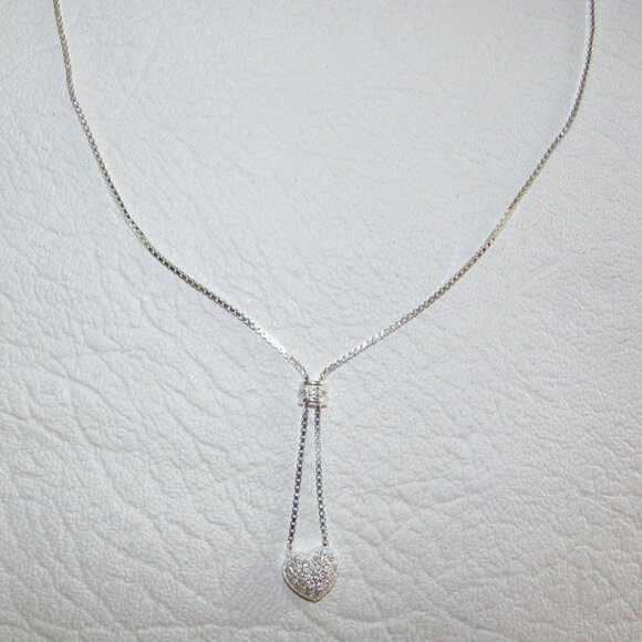 Sterling Silver CZ Dome and Pave Heart Dangle Pendant - NEW - Picture 9 of 12